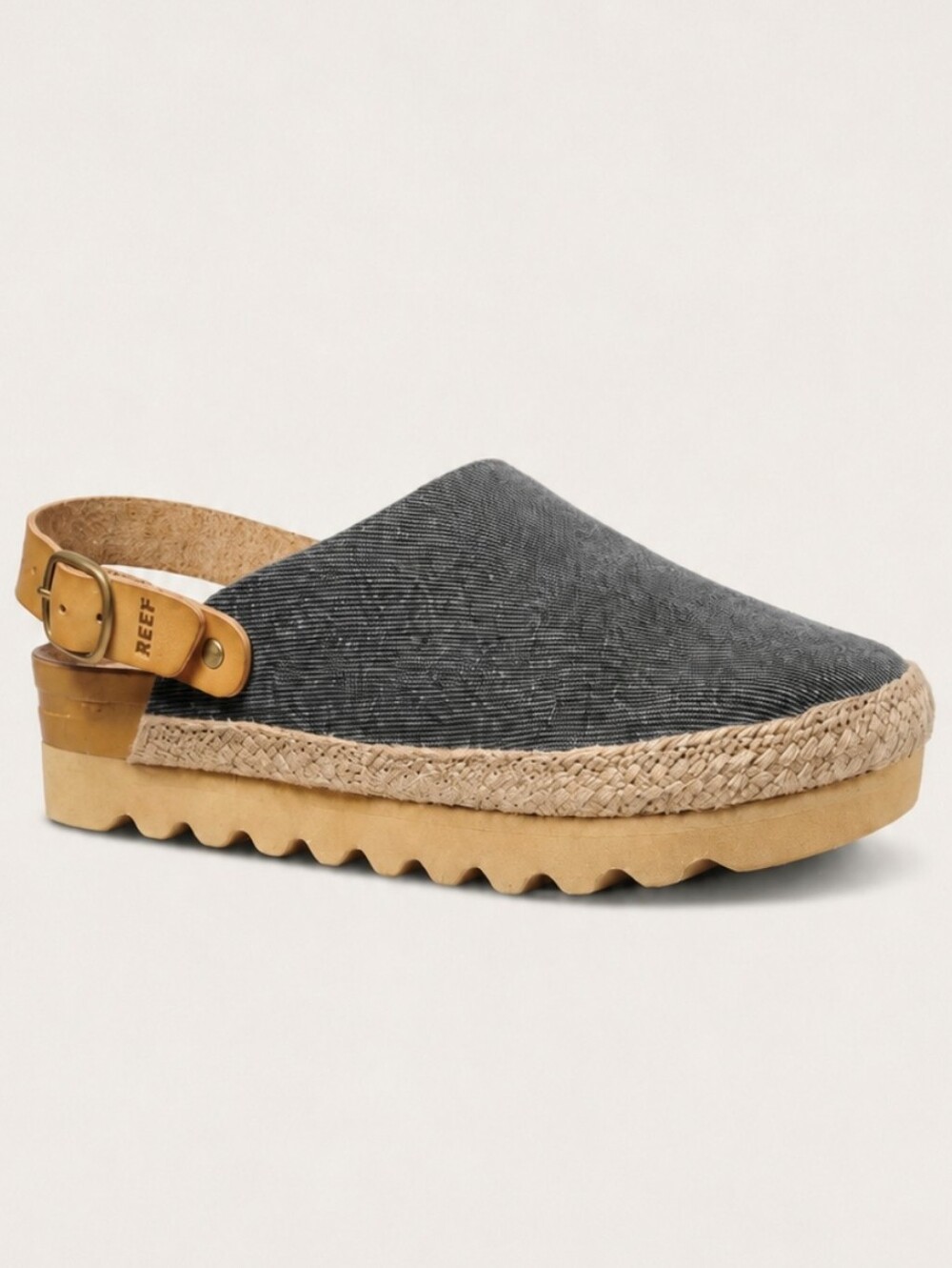 Reef Sage Clogs One Strap Cork Footbed Slingback Mules Grey Canvas Women's Sz 9